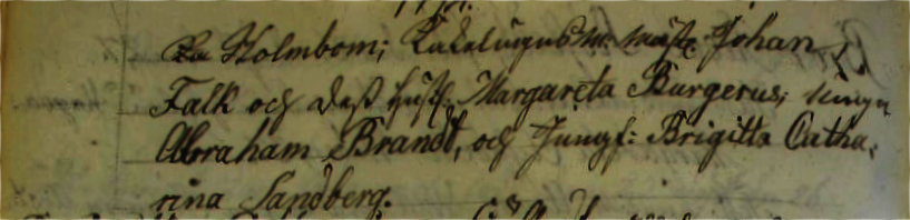 Udsnit af kirkebog, Daab af Anna Catharina Brandt